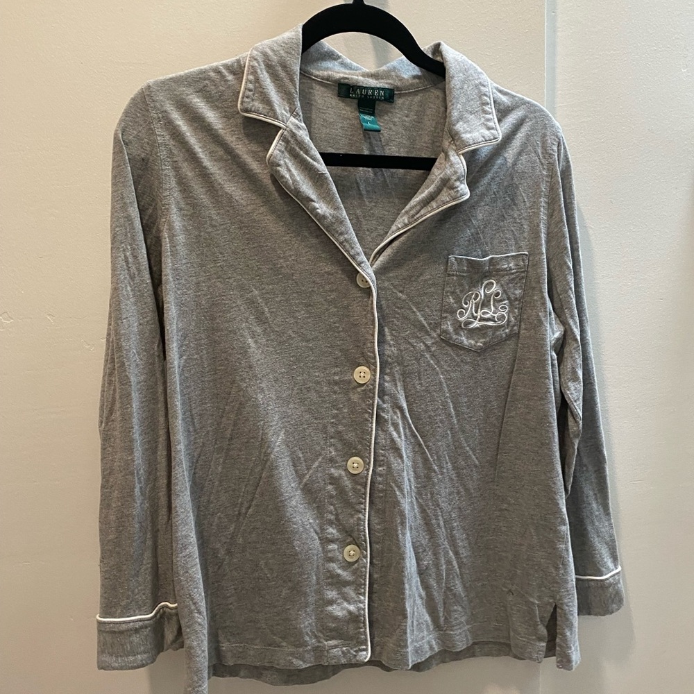 Lauren by Ralph Lauren Gray Button-Up Pajama Set